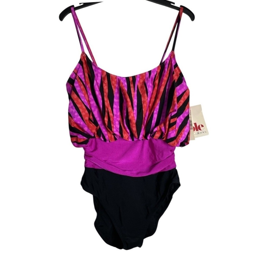 Vtg 80s NWT Cole Swimsuit Bathing Suit One Piece Swim Suit Neon Pink Zebra 14